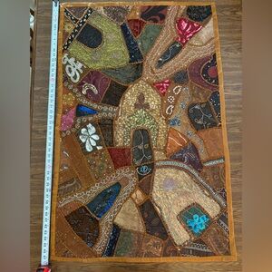 Indian Handmade Intricate Brown Tapestry with Embroidery Wall Hanging